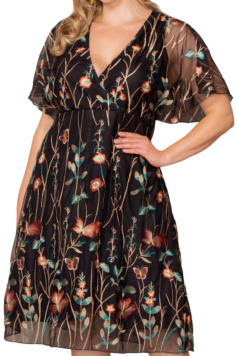 Sonnet Embroidered Midi Dress, Alternate, color, ONYX