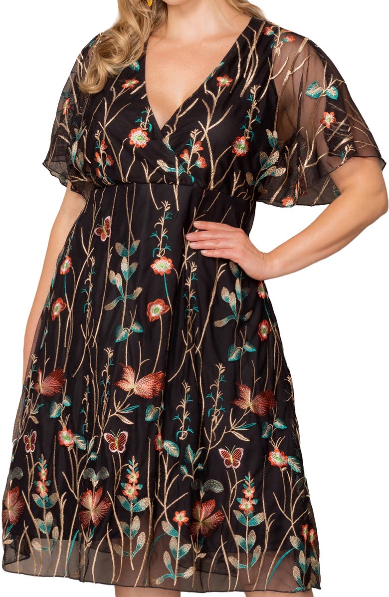 Kiyonna Sonnet Embroidered Midi Dress, Alternate, color, Onyx