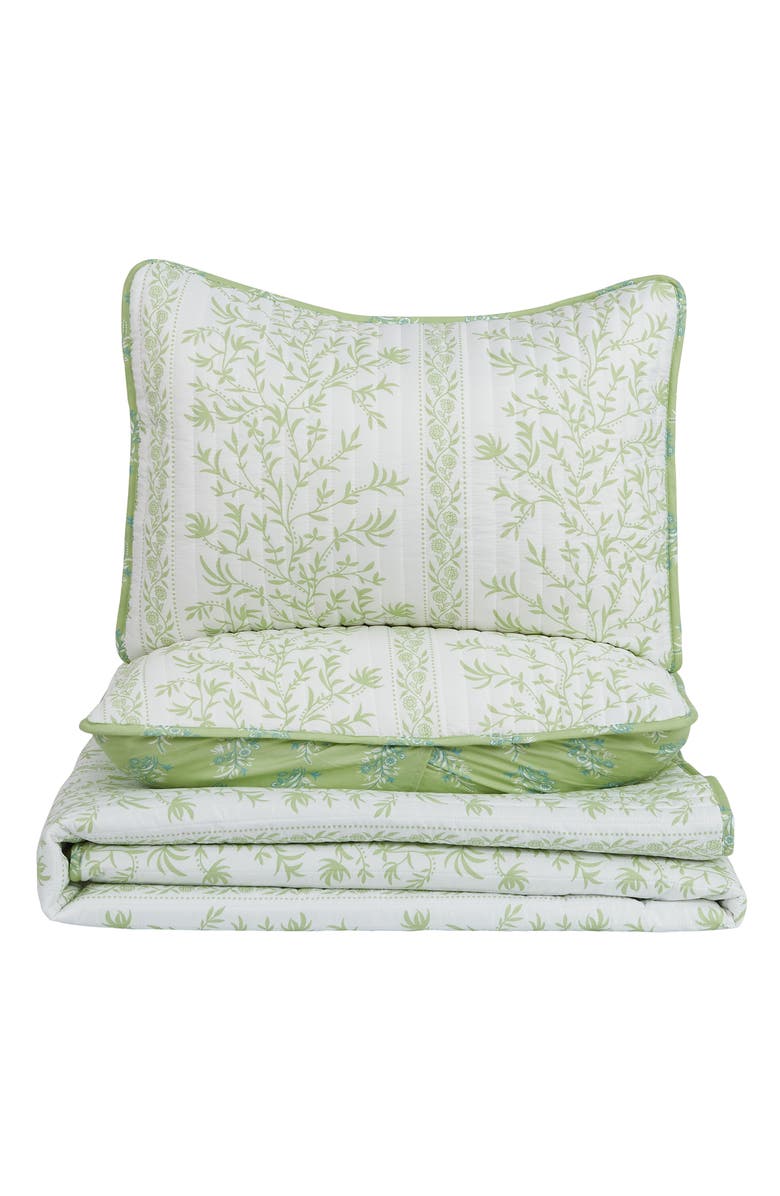 Woven & Weft Floral Print 3-Piece Quilt Set, Main, color, Linear Floral Green