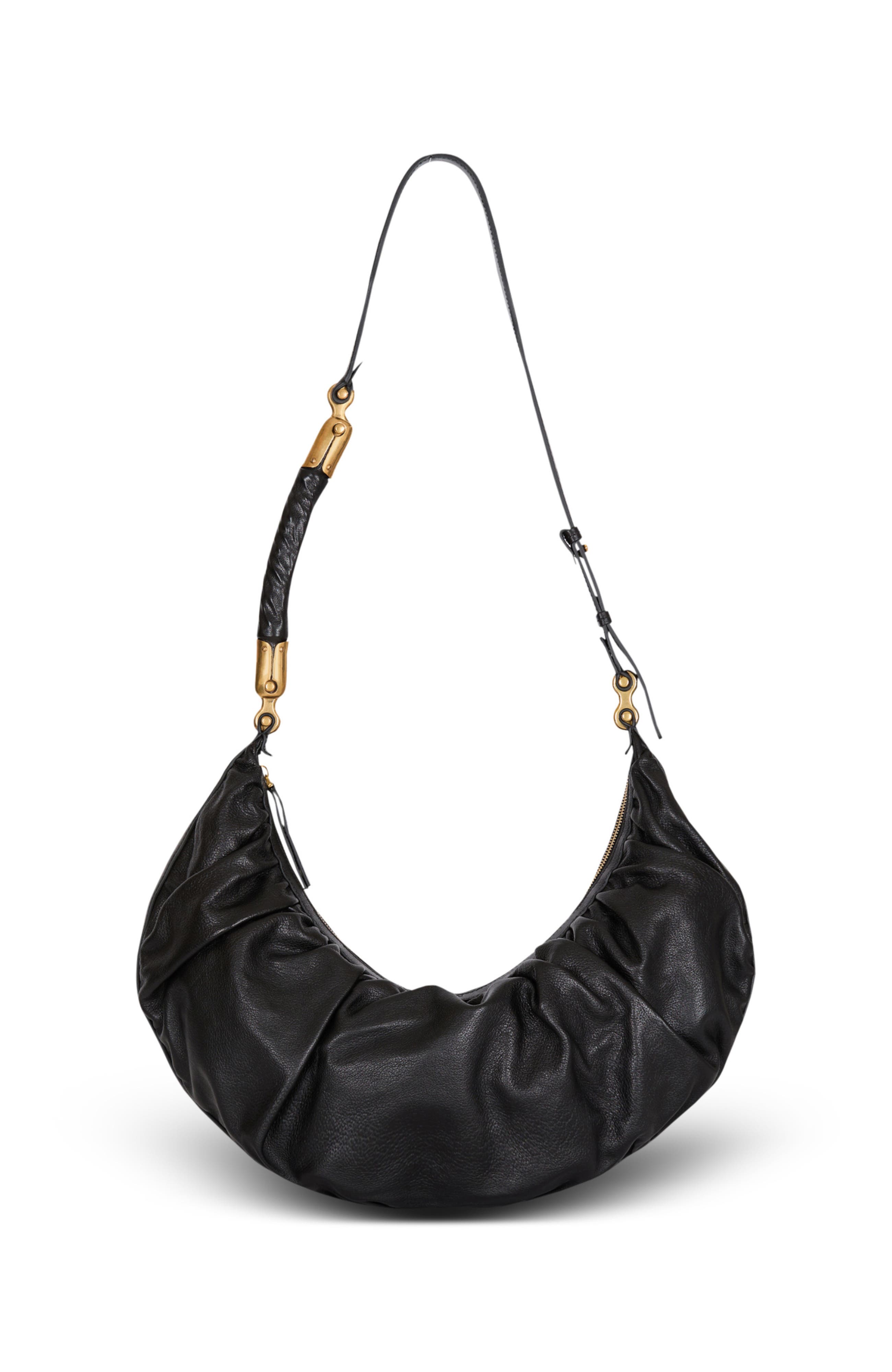 Balmain Ebene Hobo bag in calfskin leather, Main, color, Black