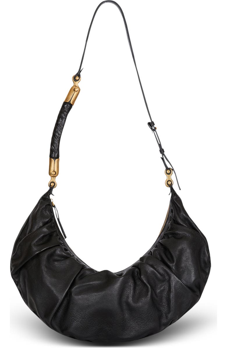 Balmain Ebene Hobo bag in calfskin leather, Main, color, Black