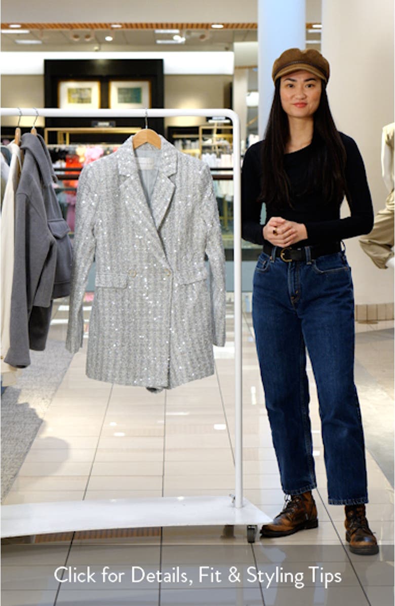 Sequin Tweed Long Sleeve Blazer Romper, sales video thumbnail