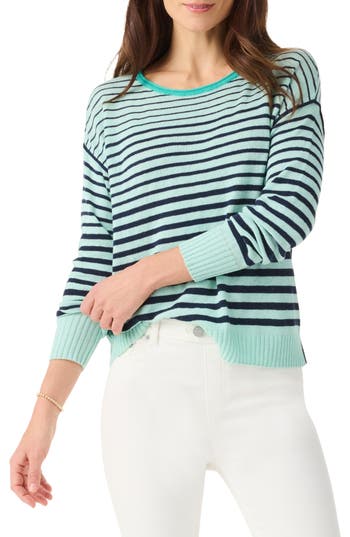 Nic + Zoe Striped Up Supersoft Sweater In Aqua Multi In Aqua Multi