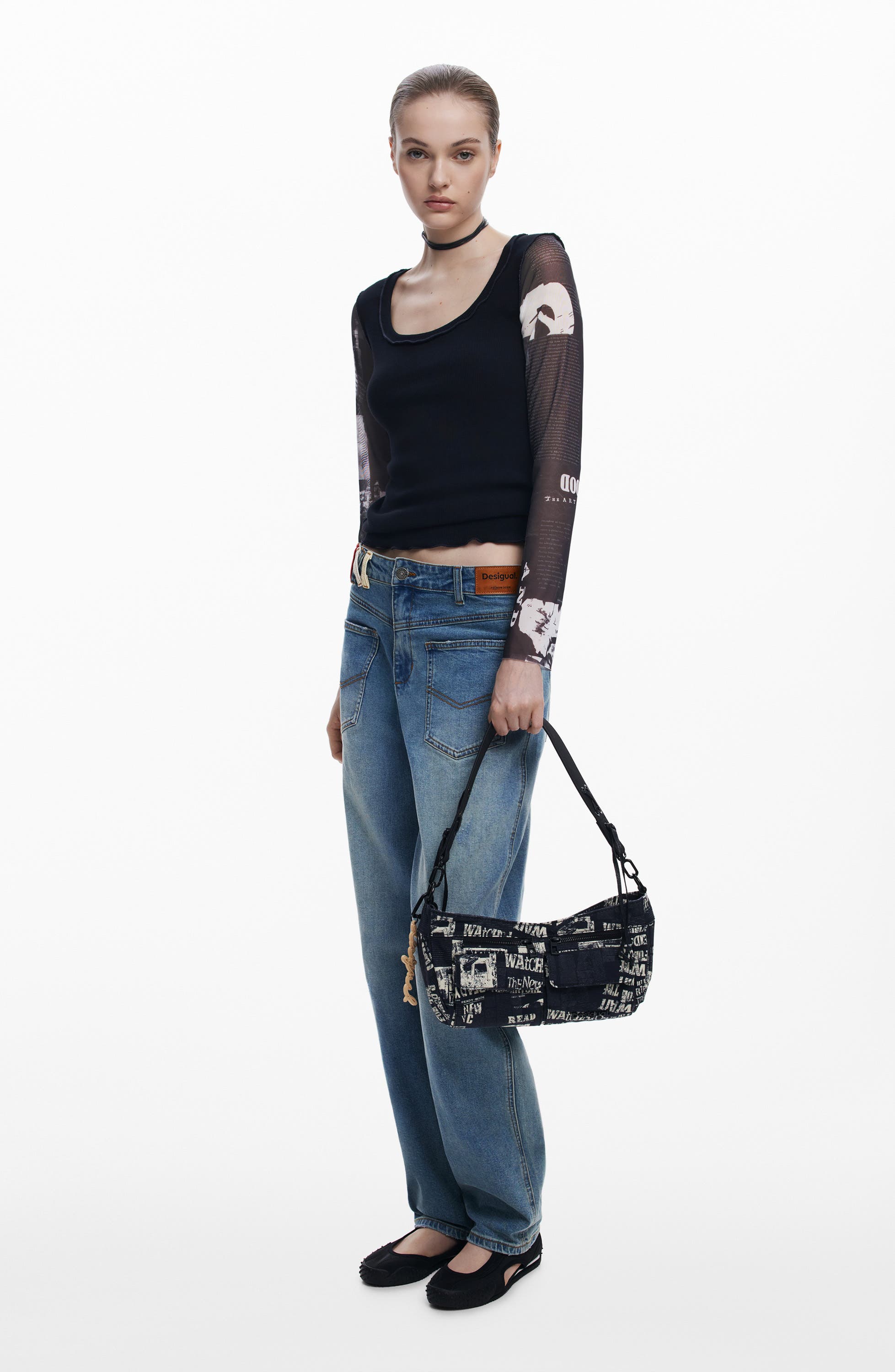 Desigual Cotton Canvas Shoulder Bag, Alternate, color, Black