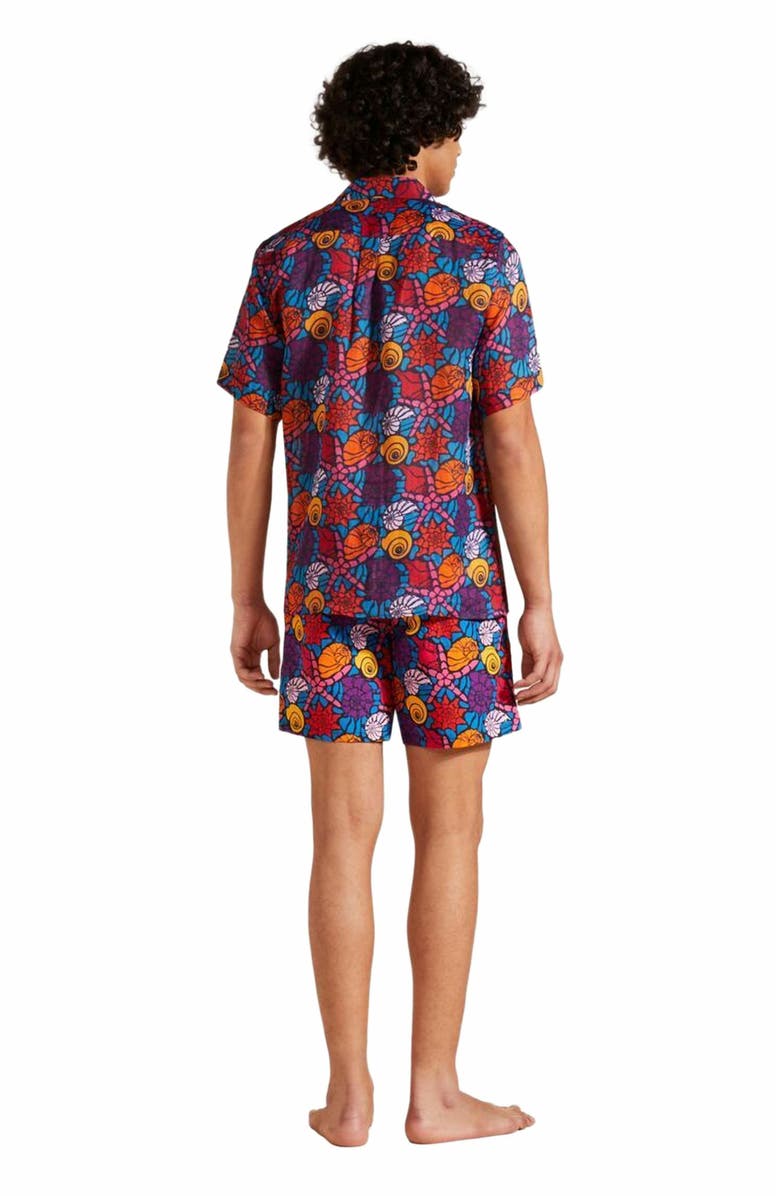 Vilebrequin Men's Bowling Linen Nomea Sea Shells Shirt, Alternate, color, Bleu Marine