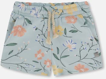 Deux par Deux Girl's French Terry Short Baby Blue With Printed