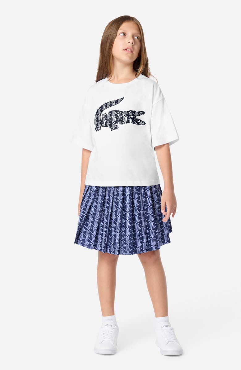 Lacoste Kids' Monogram Organic Cotton Graphic T-Shirt, Alternate, color, Blanc