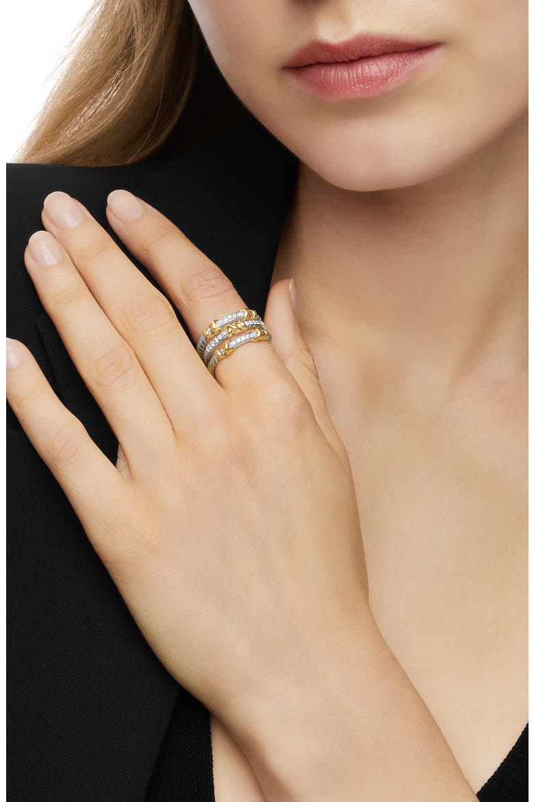 Petite Helena Three Row Ring with 18K Gold and Diamonds, Alternate, color, DIAMOND/ SILVER