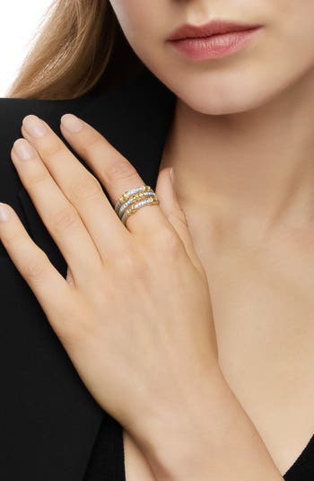 Petite Helena Three Row Ring with 18K Gold and Diamonds