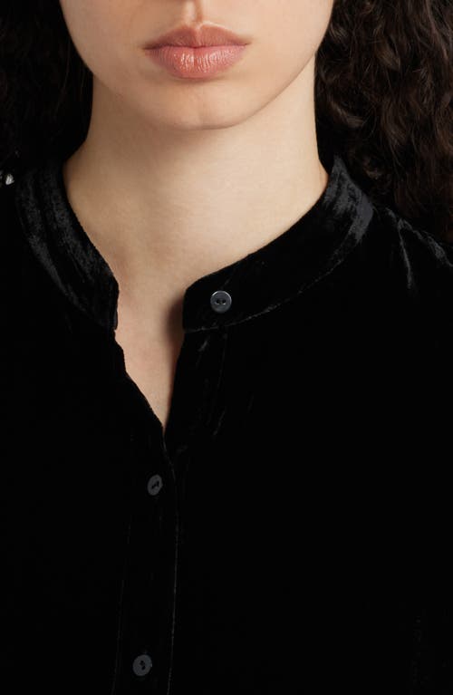 Eileen Fisher Crushed Velvet Band Collar Button-up Shirt In Black