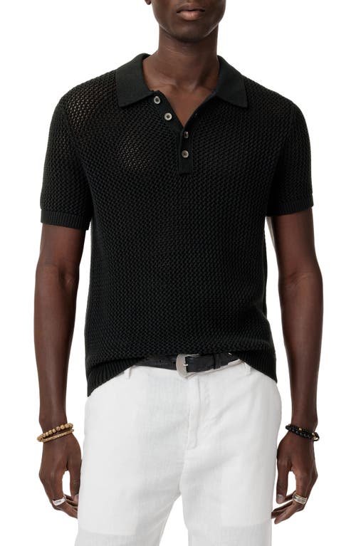 John Varvatos Tapia Openwork Merino & Linen Polo Sweater In Black