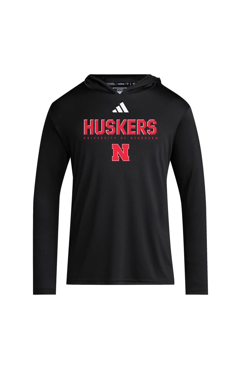 adidas Men's adidas Black Nebraska Huskers 2025 AEROREADY Sideline Training Long Sleeve Hooded T-Shirt, Alternate, color,
