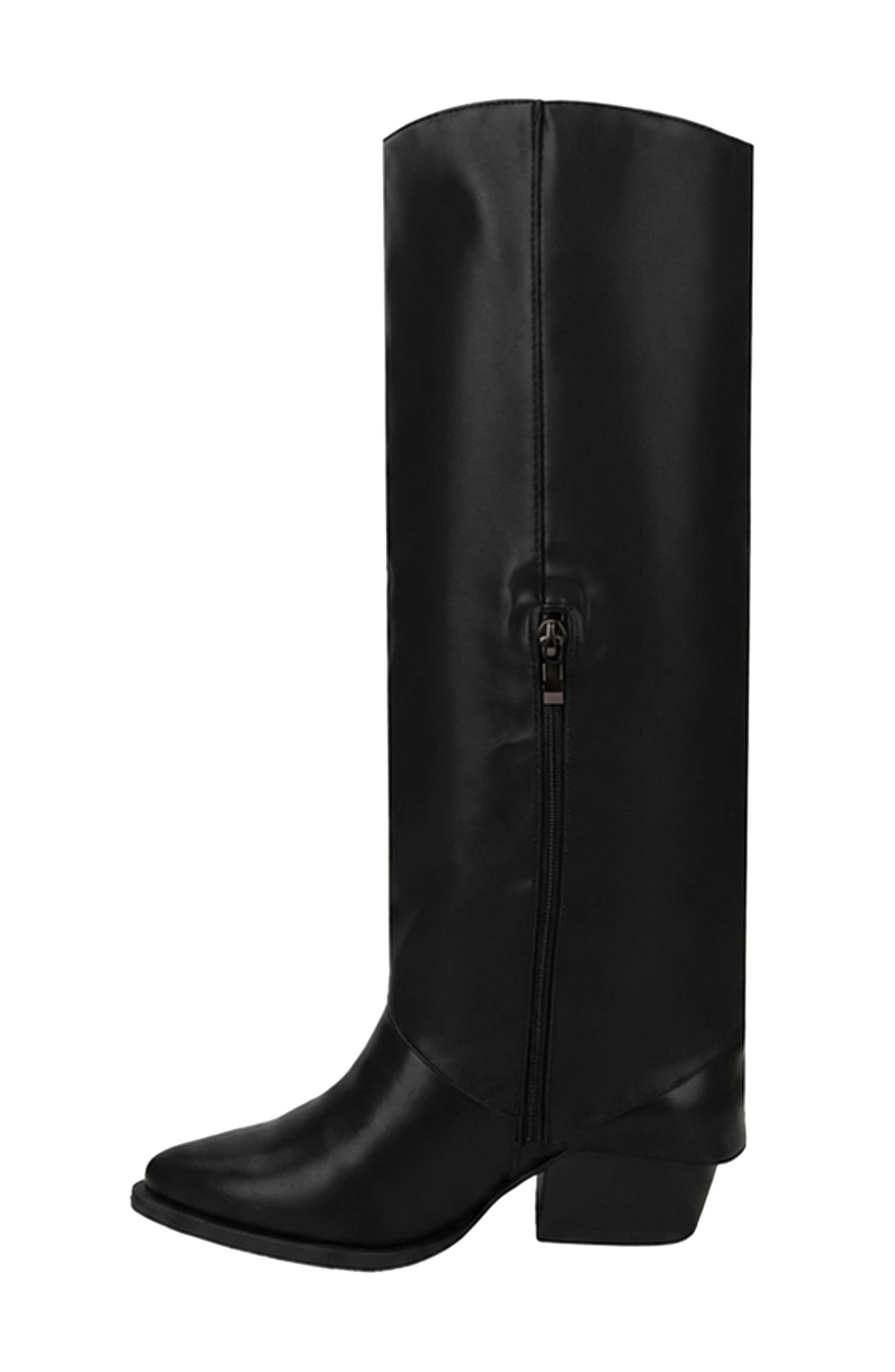 Gabriel Foldover Tall Faux Leather Boot, Alternate, color, BLACK