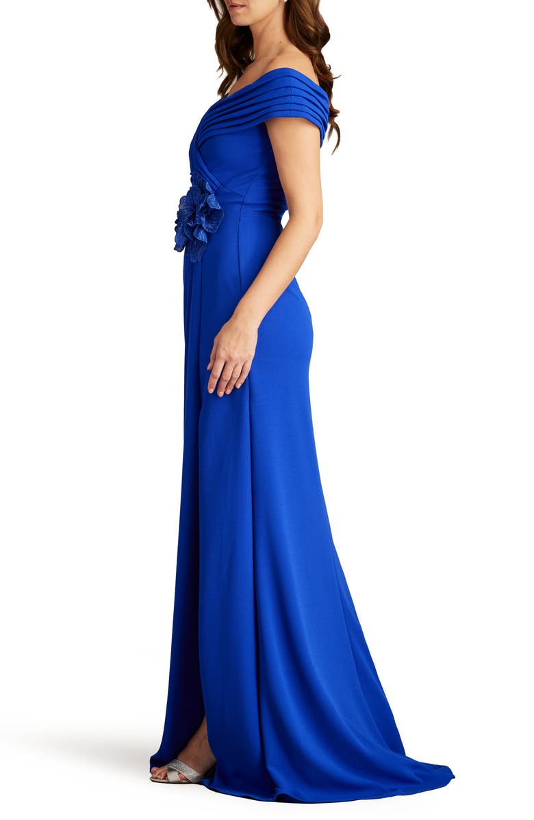 Tadashi Shoji Floral Detail Off the Shoulder Crepe Gown, Alternate, color, 