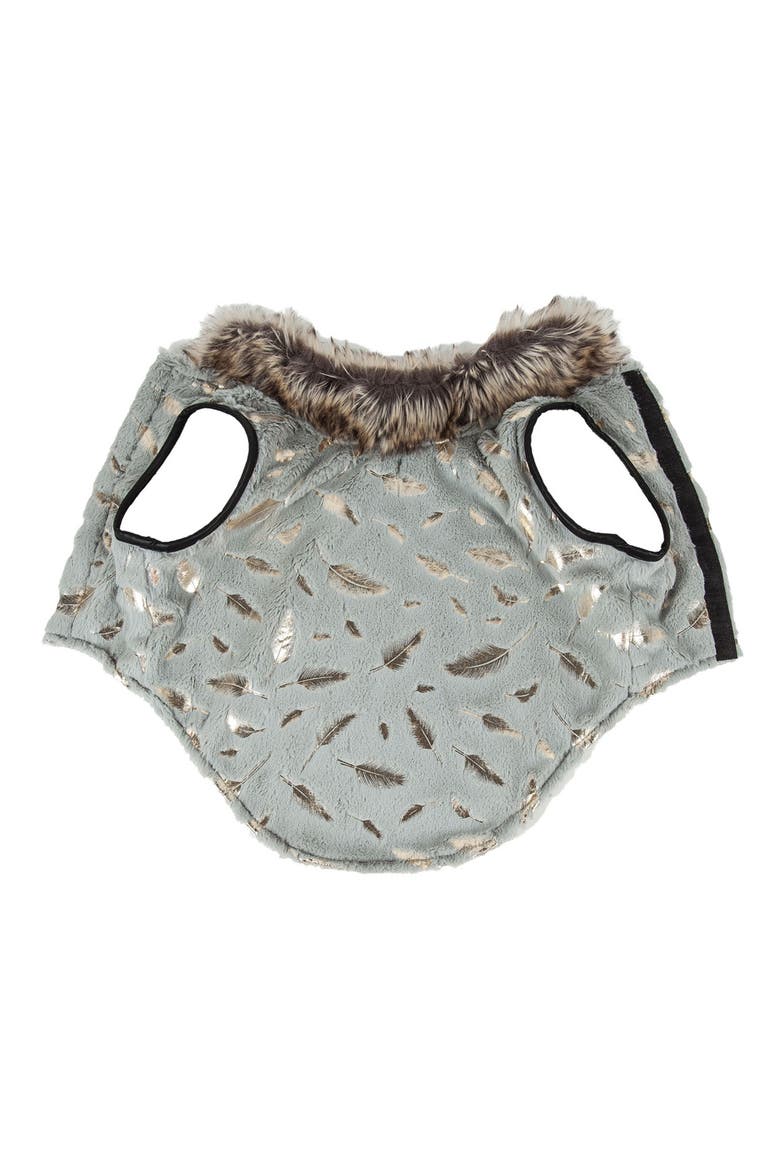 LUXE 'Gold Wagger' Gold-Leaf Designer Faux Fur Dog Coat, Alternate, color, GREY AND GOLD