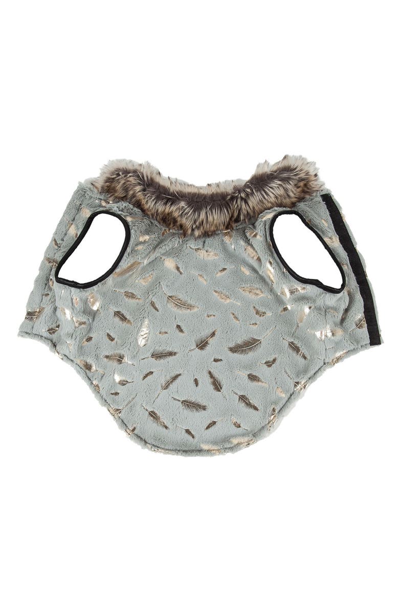 PET LIFE LUXE 'Gold Wagger' Gold-Leaf Designer Faux Fur Dog Coat, Alternate, color, Grey And Gold