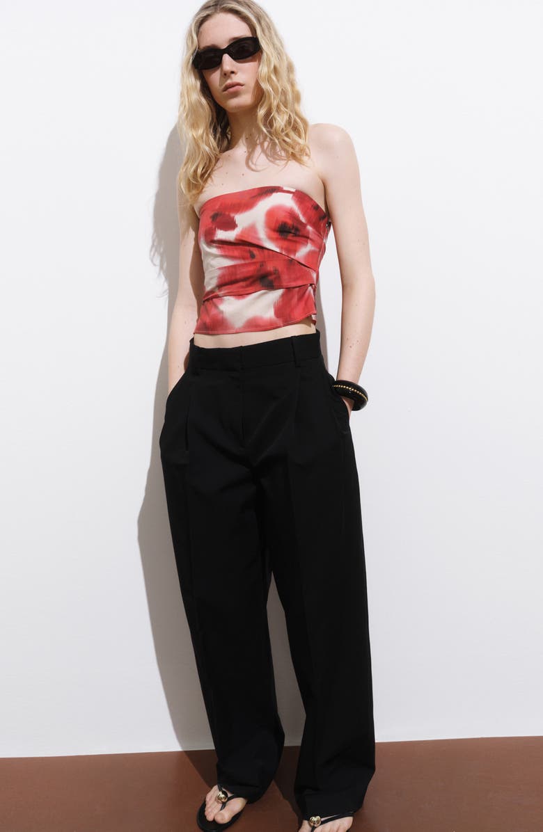 MANGO Floral Strapless Cotton Top, Alternate, color, Ecru