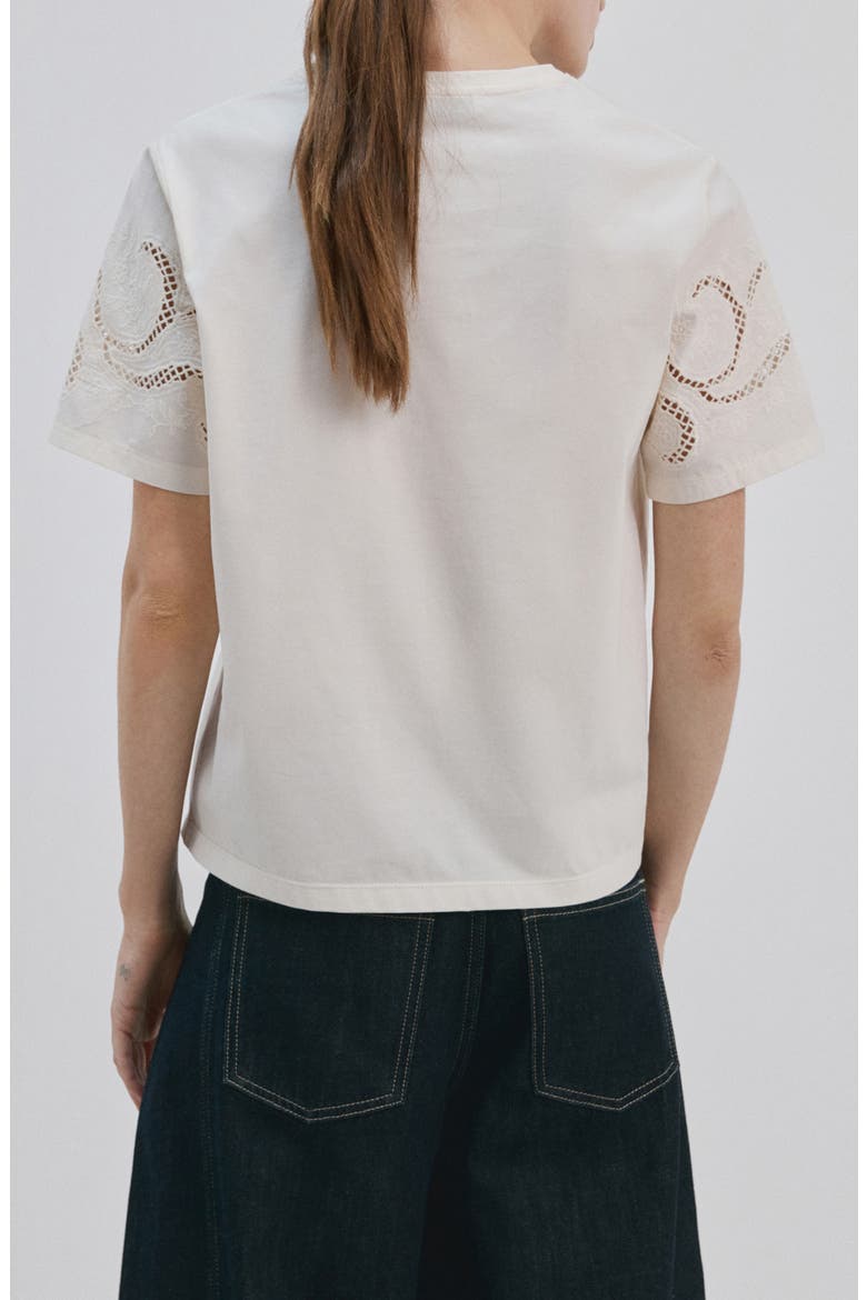 Openwork Embroidered Cotton T-Shirt, Alternate, color, ECRU