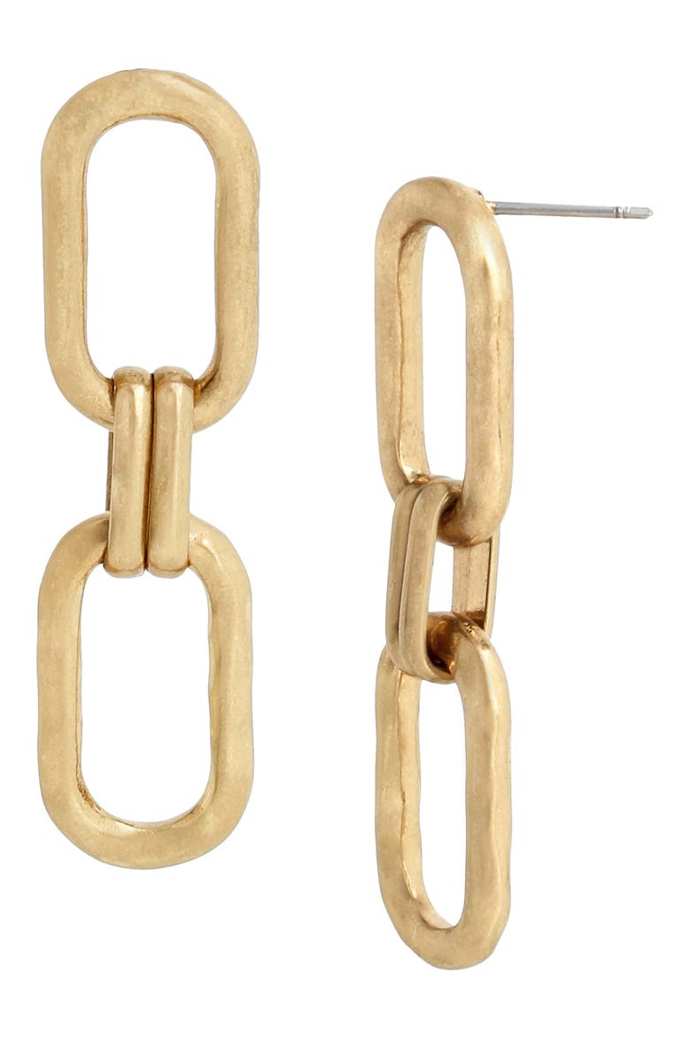 Link Drop Earrings, Main, color, WARM BRASS