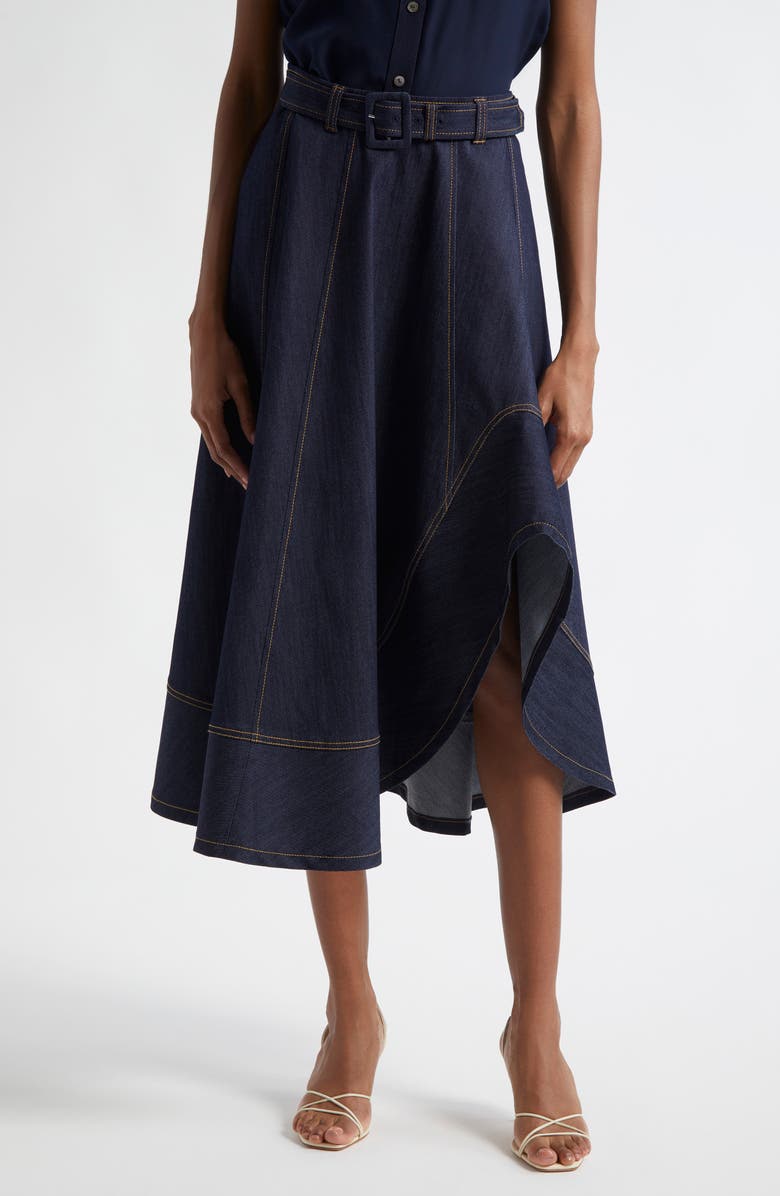 Cinq à Sept Zelda Denim Asymmetric Midi Skirt, Main, color,