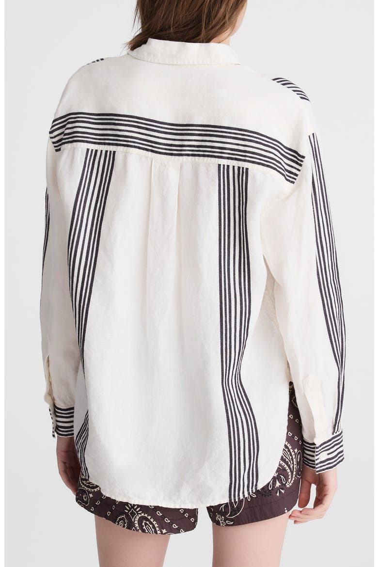 Vertical Stripe Linen Blend Button-Up Shirt, Alternate, color, BOLD PLACEMENT STRIPE BLACK