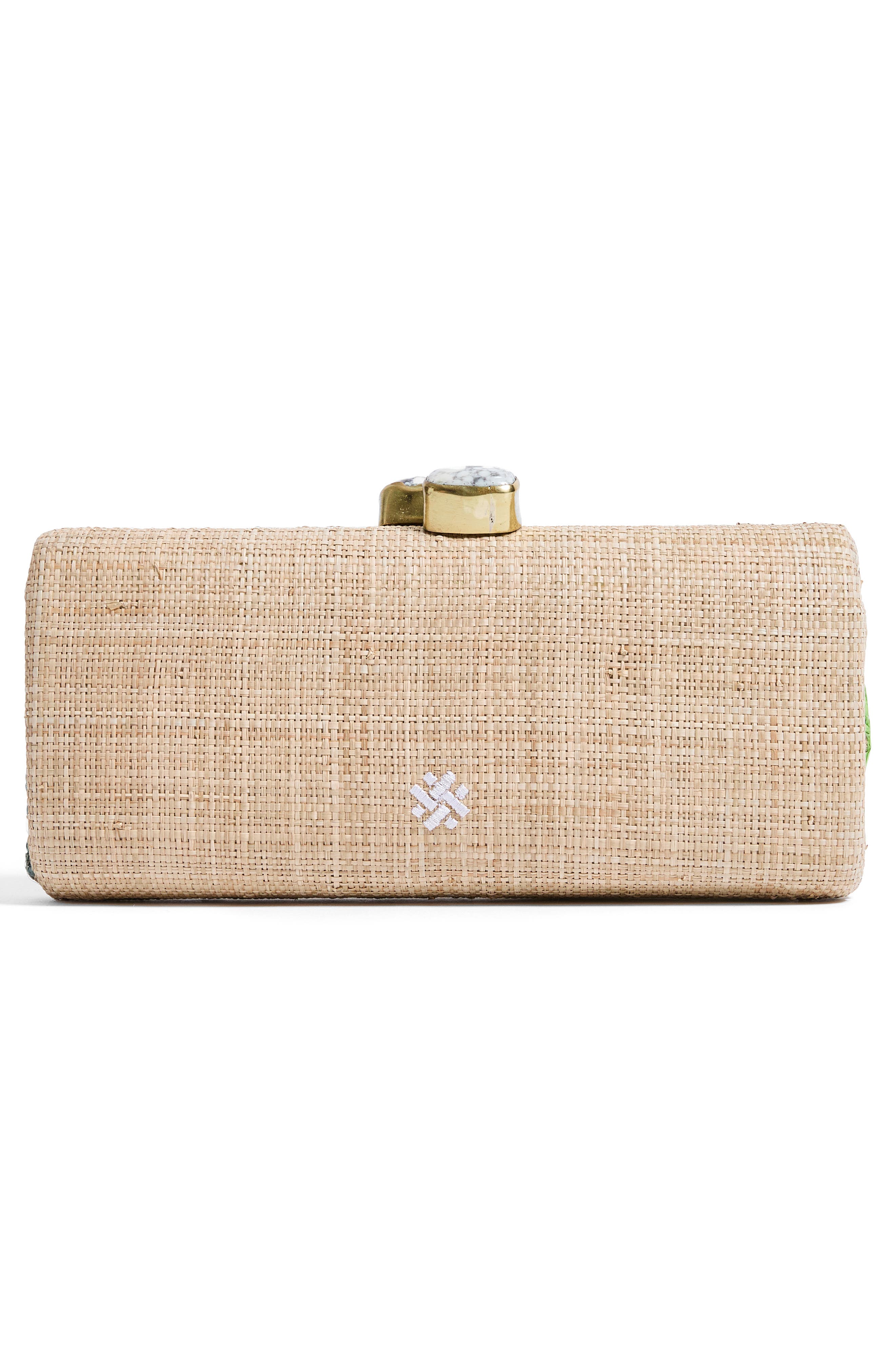 Pamela Munson Petite Fleur Raffia Clutch, Alternate, color, Natural/ Pastel