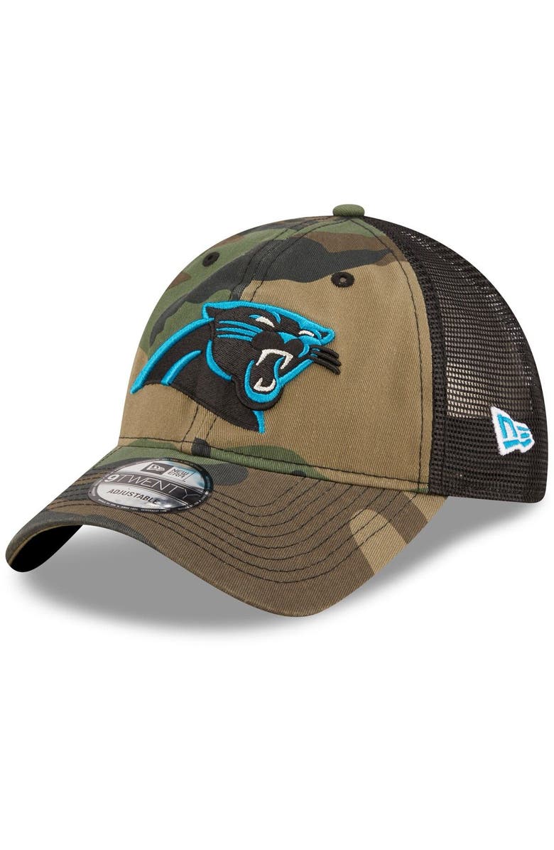 New Era Men's New Era Camo/Black Carolina Panthers Basic 9TWENTY Trucker Snapback Hat, Main, color, 