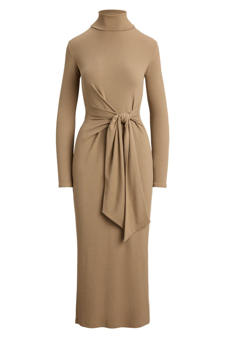 Long Sleeve Turtleneck Tie Front Dress, Alternate, color, CLASSIC CAMEL