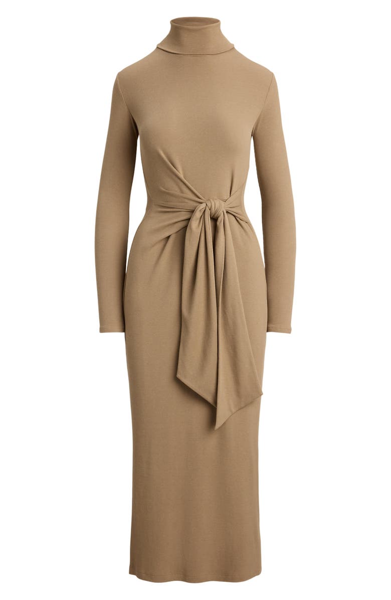 Lauren Ralph Lauren Long Sleeve Turtleneck Tie Front Dress, Alternate, color, Classic Camel