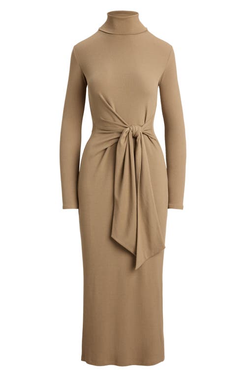 Ralph Lauren Tie-front Turtleneck Dress In Brown