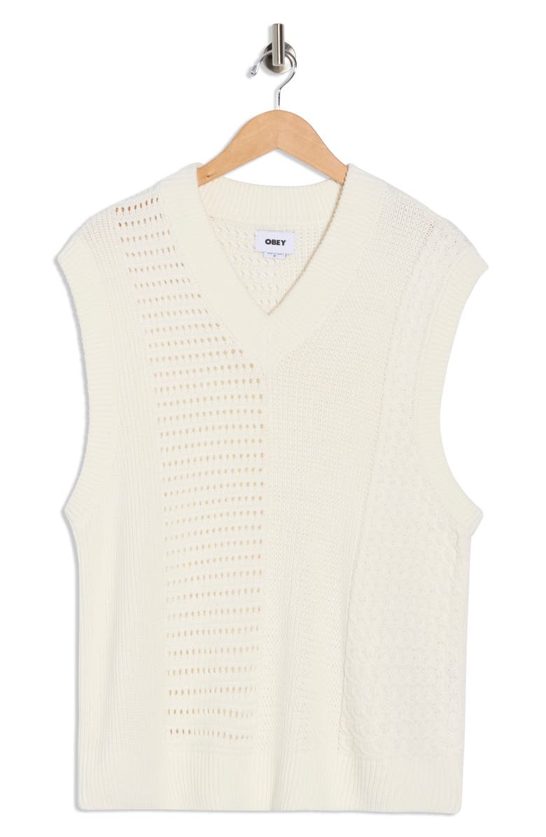 Obey Garrett Textureblock Cotton V-Neck Sweater Vest, Alternate, color, Cream