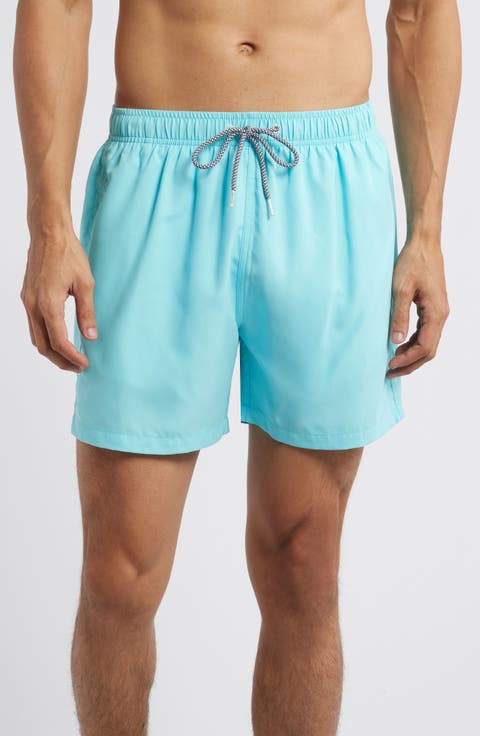 Bacalar Blue Solid Mid Length Swim Trunks