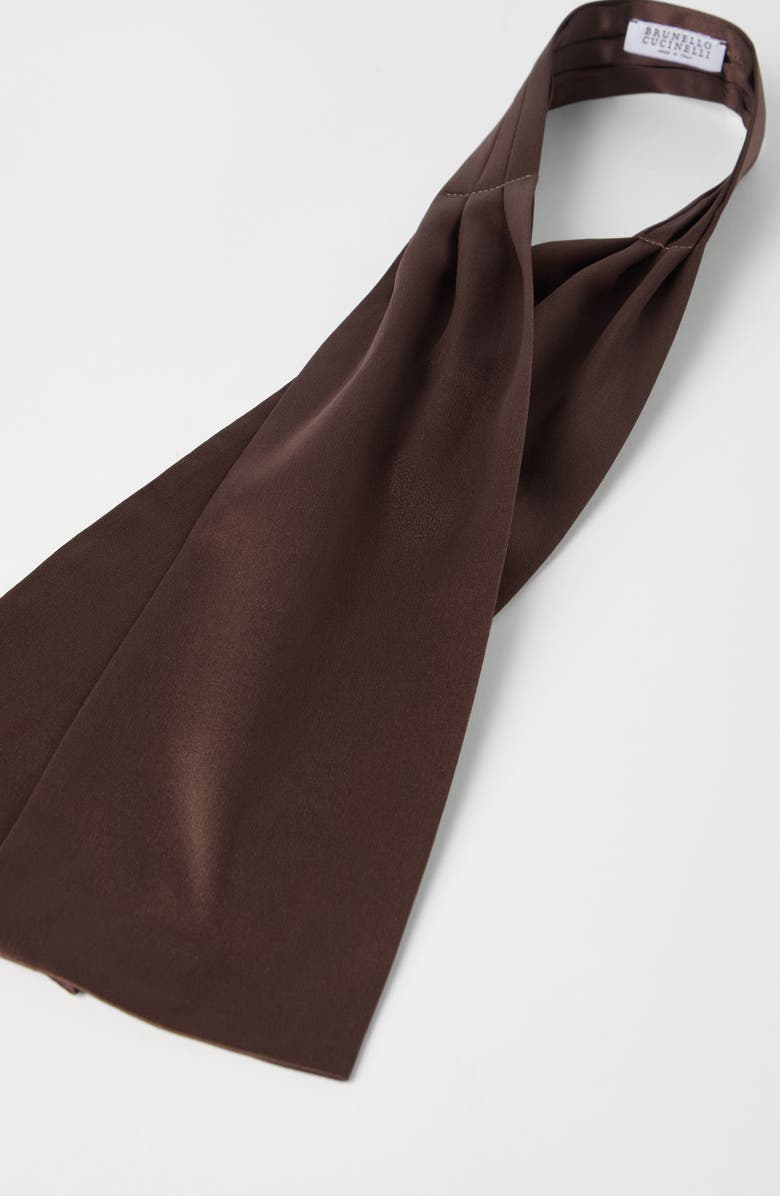 Brunello Cucinelli Stretch silk satin jabot, Alternate, color, Brown