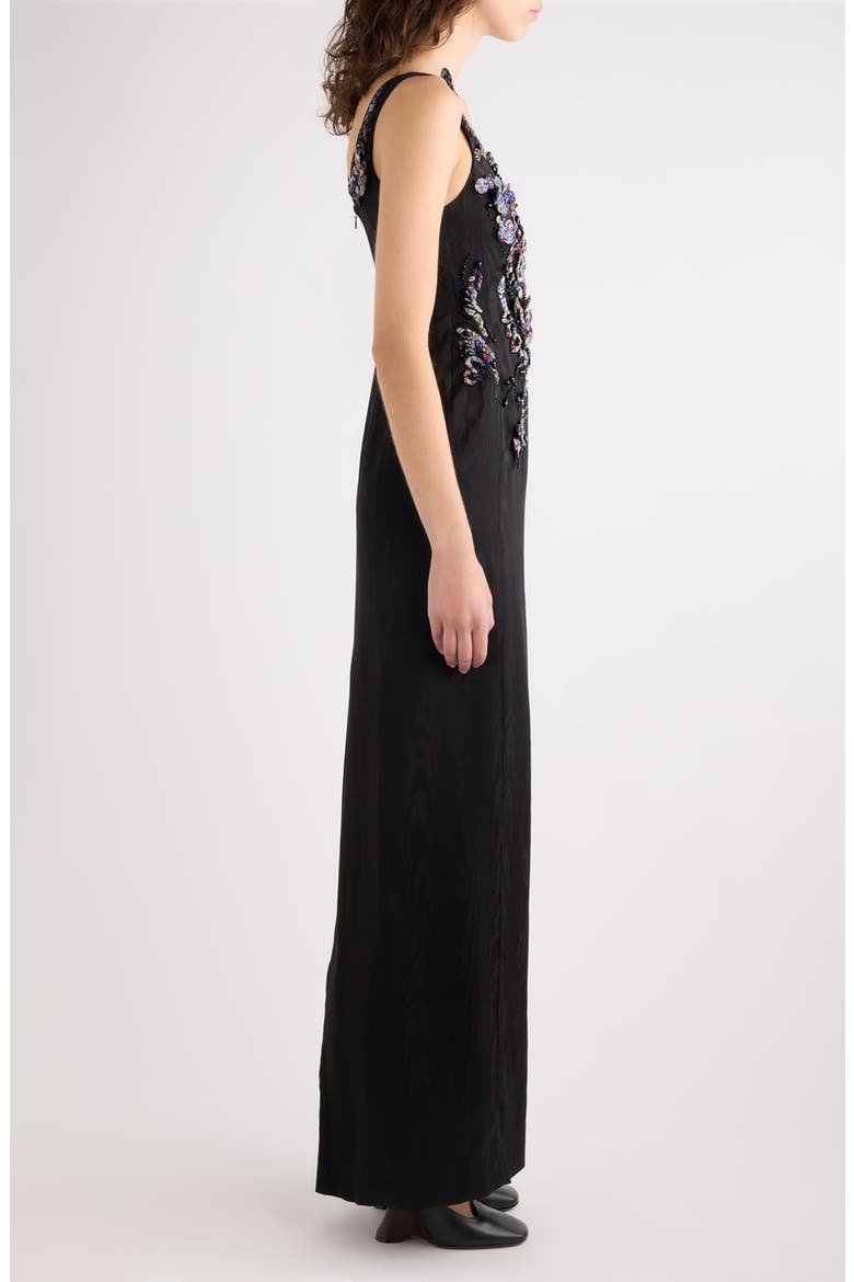 Debant Bead Embellished Moiré Column Dress, Alternate, color, BLACK