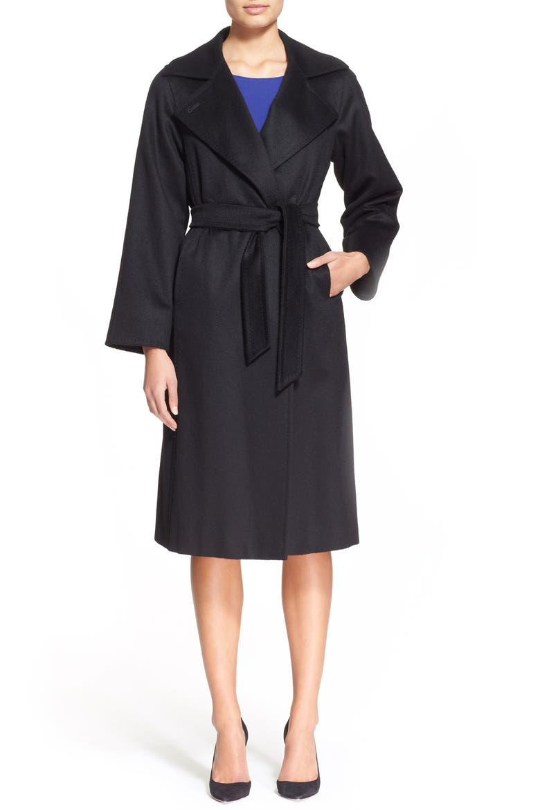 'Manuela' Camel Hair Coat, Alternate, color, BLACK