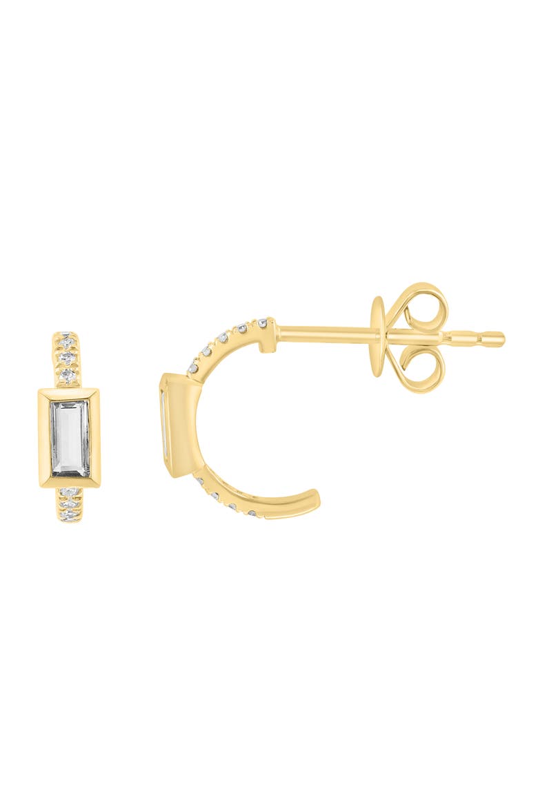 14K Gold Plated Sterling Silver White Topaz & Diamond Huggie Hoop Earrings, Alternate, color, GOLD
