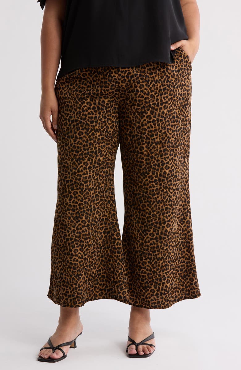 NORDSTROM RACK Pull-On Crop Palazzo Pants, Main, color, Brown- Black Leopard