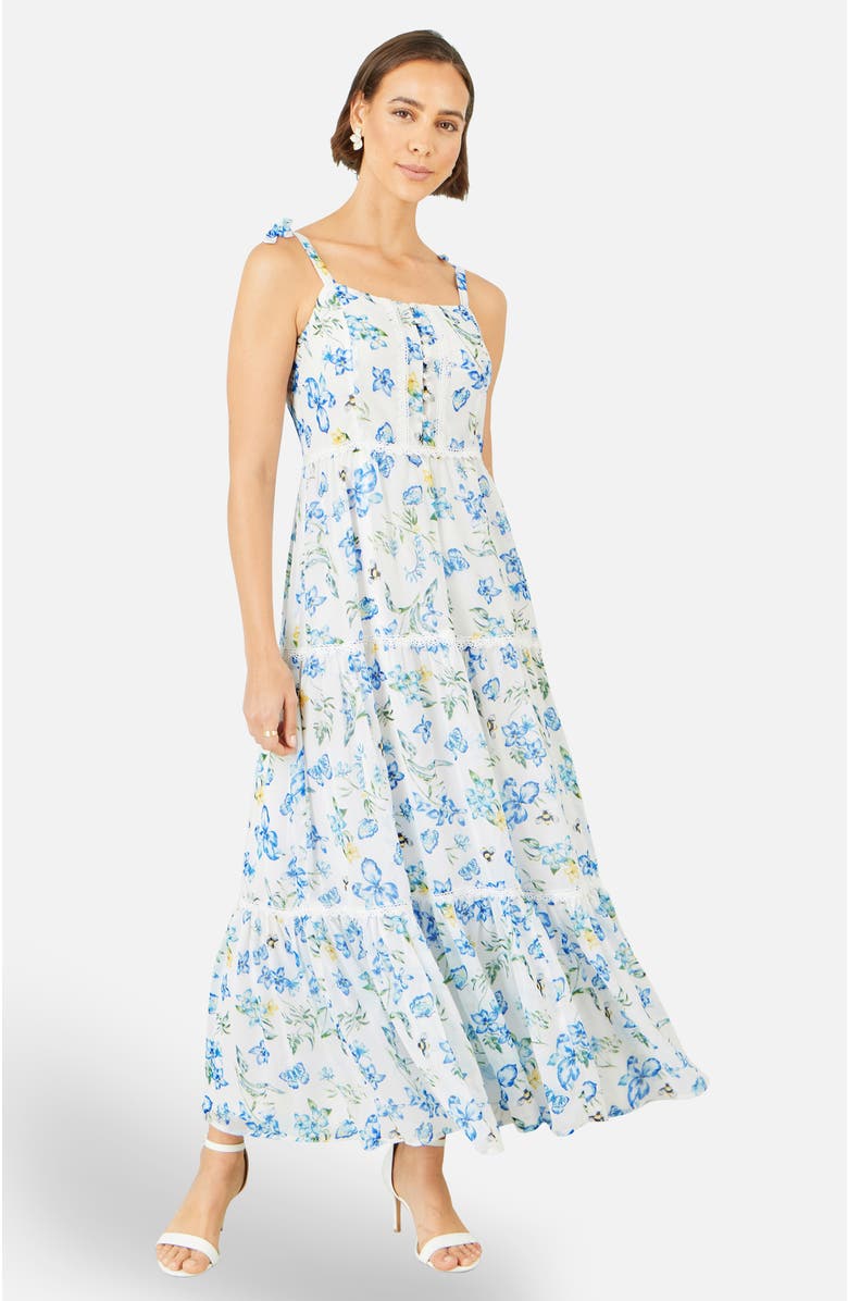 Yumi Butterfly Print Lace Trim Maxi Dress, Alternate, color, White