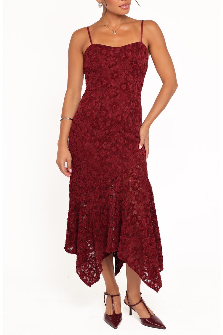 Lorde Embroidered Lace Midi Dress, Main, color, BURGUNDY LACE