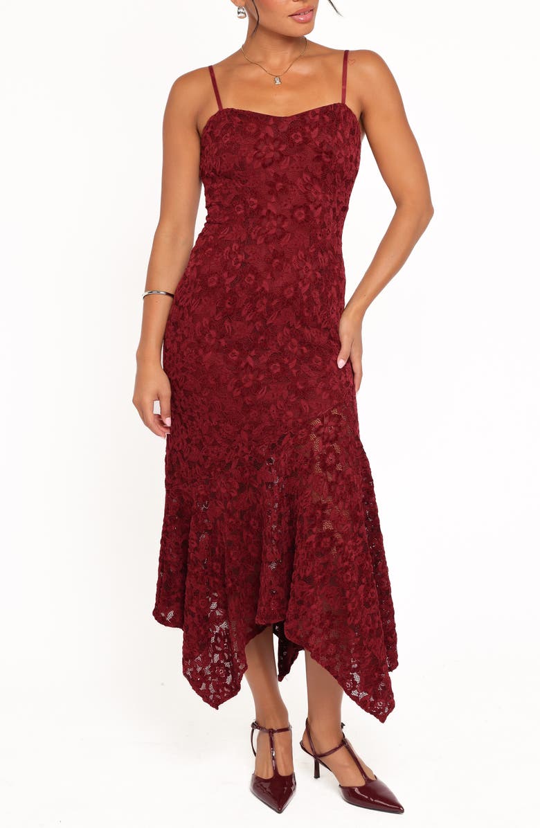 Petal & Pup Lorde Embroidered Lace Midi Dress, Main, color, Burgundy Lace