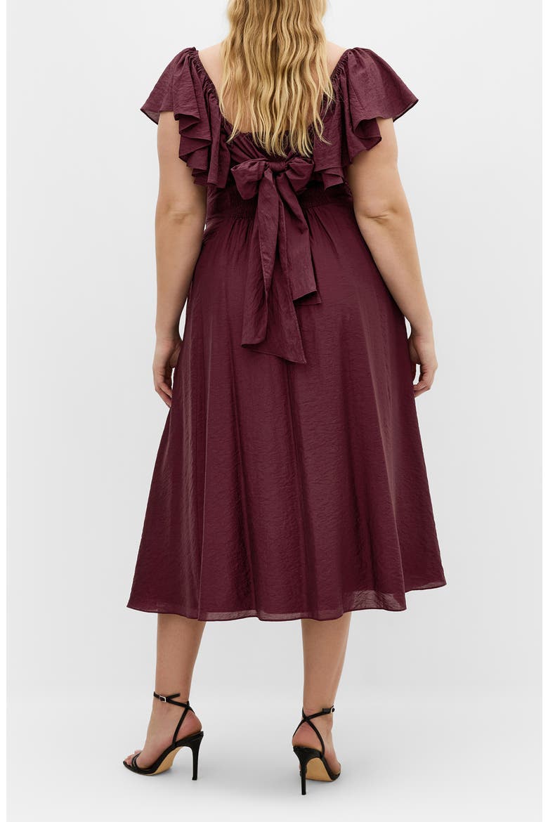 Alisa Flutter Sleeve Midi Dress, Alternate, color, DARK CHERRY