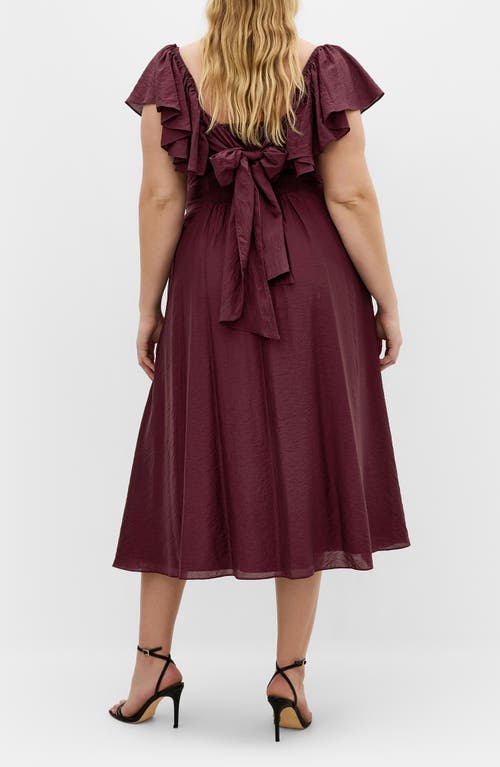 City Chic Alisa Flutter Sleeve Midi Dress In Burgundy
