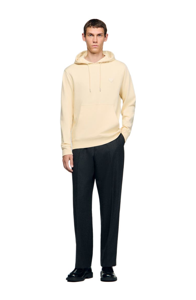 SANDRO Heart patch hooded sweatshirt, Alternate, color, Butter Cream