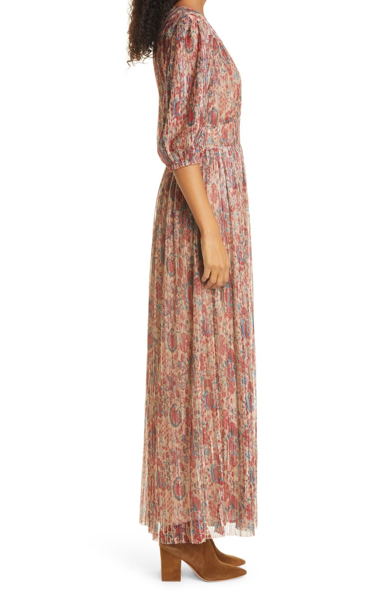 ba&sh Athena Floral Metallic Maxi Dress, Alternate, color, Rouge