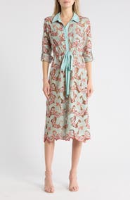 L'AGENCE Emilio Floral Long Sleeve Midi Shirtdress