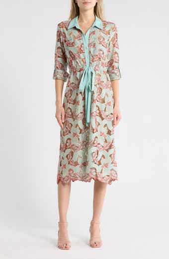 L'AGENCE Emilio Floral Long Sleeve Midi Shirtdress