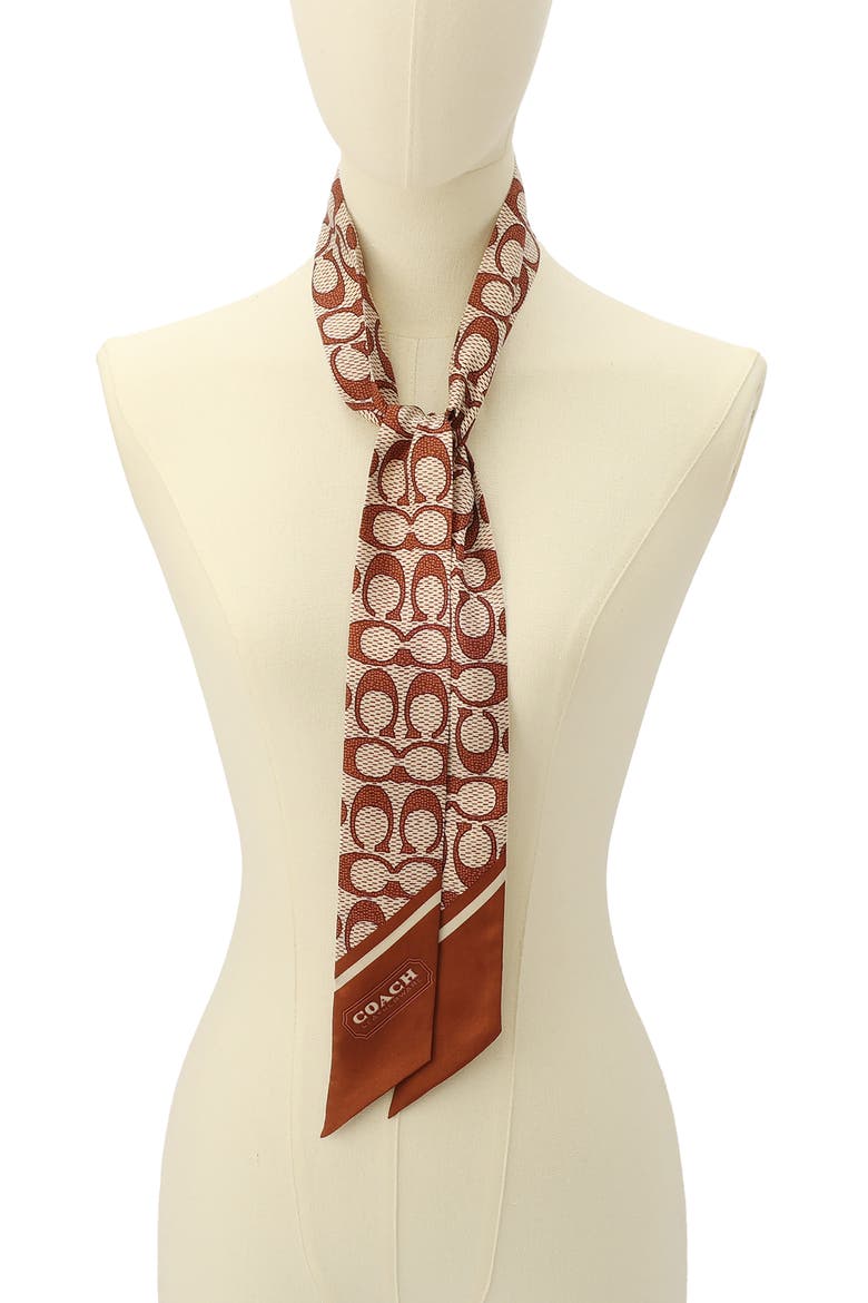 Textured Signature Print Silk Skinny Scarf, Alternate, color, PECAN