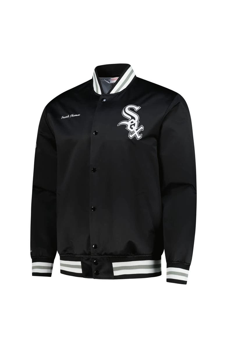 Mitchell & Ness Men's Mitchell & Ness Frank Thomas Black Chicago White Sox Legends Collection Vintage Satin Full-Snap Jacket, Alternate, color, Black