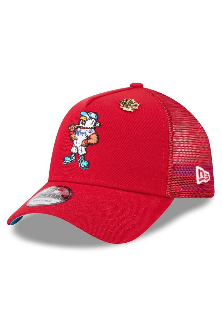 Men's New Era  Red Washington Nationals 2025 Big League Chew A-Frame 9FORTY Adjustable Trucker Hat, Main, color, Red