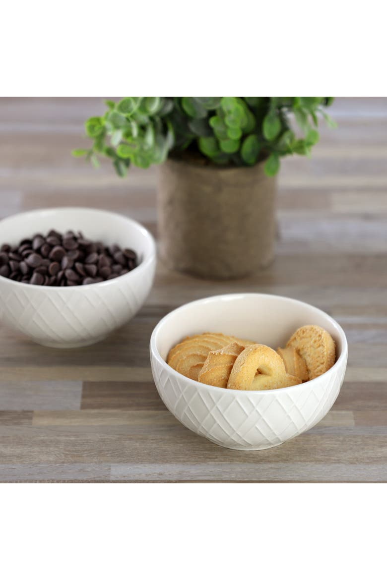 2 Piece Fine Ceramic 4.5in Fruit Bowl Set in White, Alternate, color, White